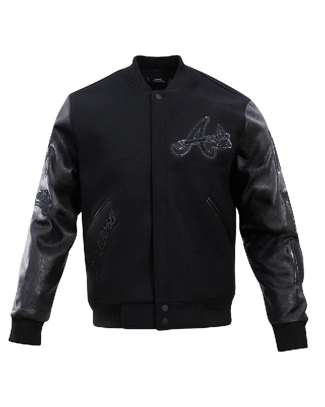 MLB ATLANTA BRAVES TRIPLE BLACK MEN'S VARSITY JACKET (BLACK)