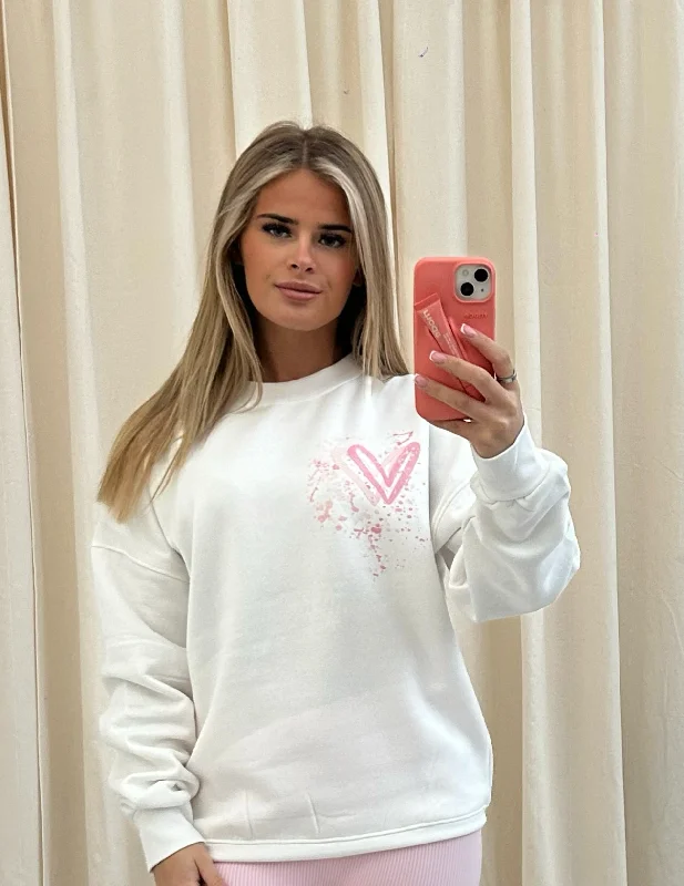 Pink Heart Graffiti Sweatshirt White