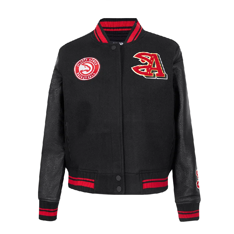 NBA ATLANTA HAWKS MASHUP WOMEN'S RIB WOOL VARSITY JACKET (BLACK/RED/BLACK)