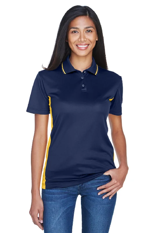 UltraClub Womens Cool & Dry Moisture Wicking Short Sleeve Polo Shirt - Navy Blue/Gold