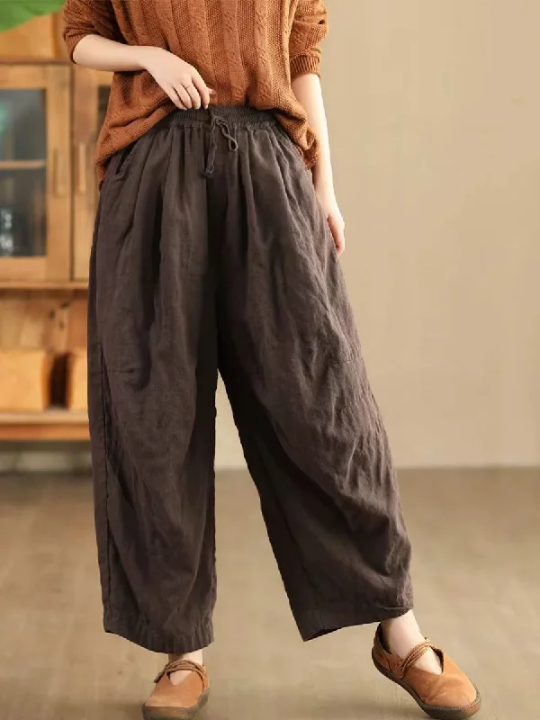 Women Casual Solid Color Loose Linen Pants