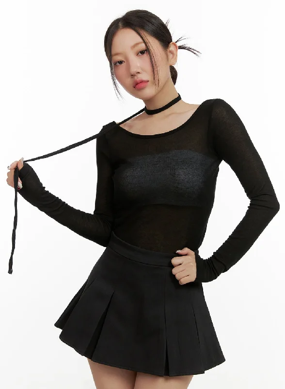 Sheer U-Neck Top with Scarf OU403