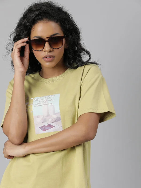 Women Solid Mustard T Shirt