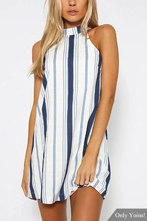 Wholesale Sleeveless Stripe Backless Mini Dresses