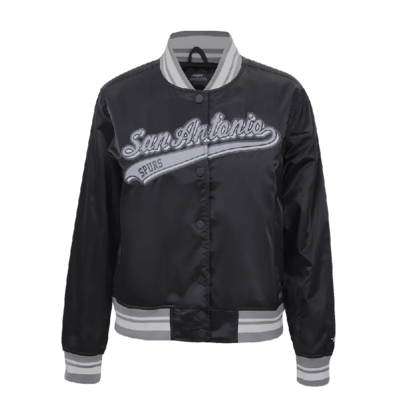 NBA SAN ANTONIO SPURS SCRIPT TAIL WOMEN'S SATIN JACKET (BLACK/GRAY)