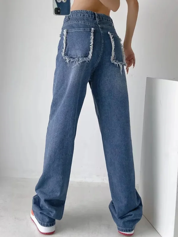 BerryBetty - Ripped Pockets Boyfriend Denim Jeans