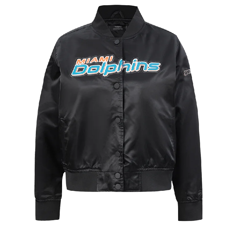 NFL MIAMI DOLPHINS CLASSIC WOMEN'S SATIN JACKET (BLACK)