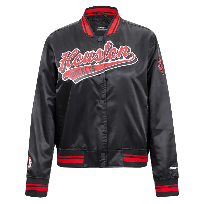 NBA HOUSTON ROCKETS SCRIPT TAIL WOMEN'S SATIN JACKET (BLACK/RED/BLACK)