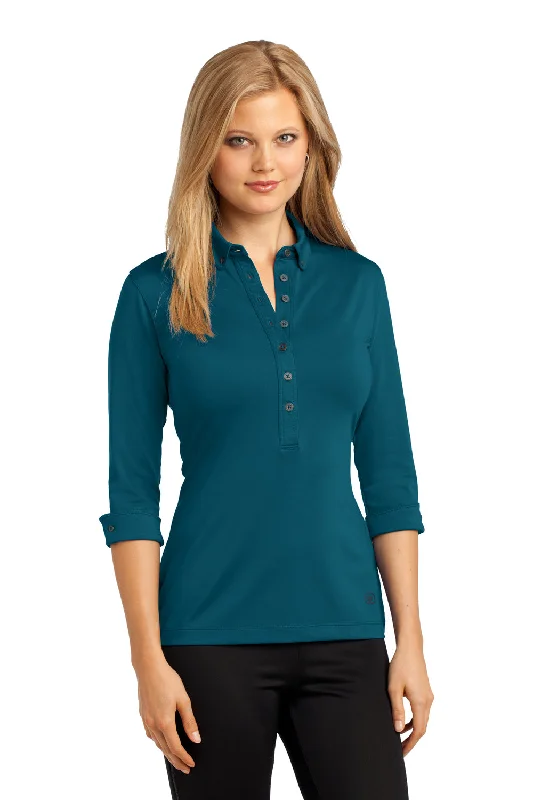 Ogio Womens Gauge Moisture Wicking 3/4 Sleeve Polo Shirt - Throttle Teal Blue