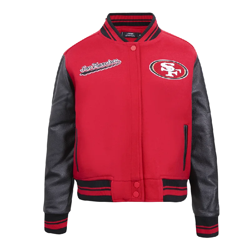 NFL SAN FRANCISCO 49ERS SCRIPT TAIL WOMEN'S WOOL VARSITY JACKET (RED/BLACK)