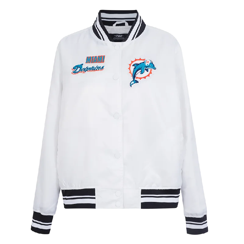 NFL MIAMI DOLPHINS RETRO CLASSIC WOMEN'S RIB SATIN JCKET (WHITE/BLACK)