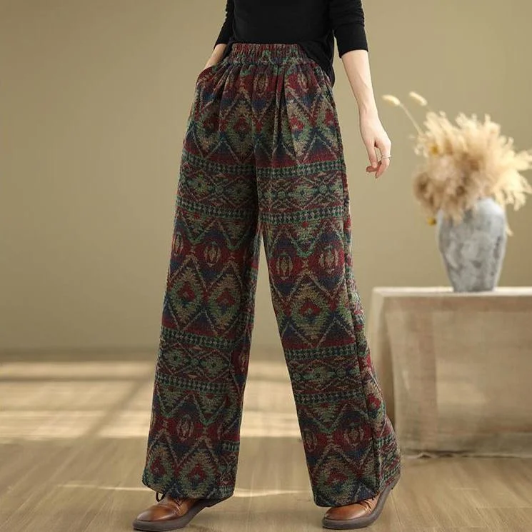 Babakud Women Autumn Retro Jacquard Cotton Wide-Leg Pants