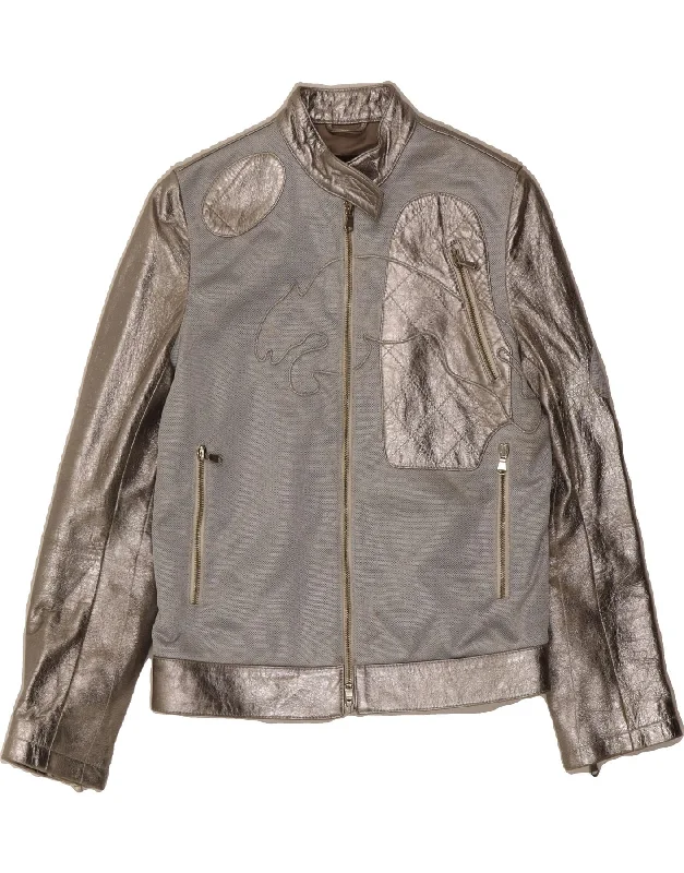 PUMA Womens Bomber Jacket UK 10 Small Silver Motorcycle