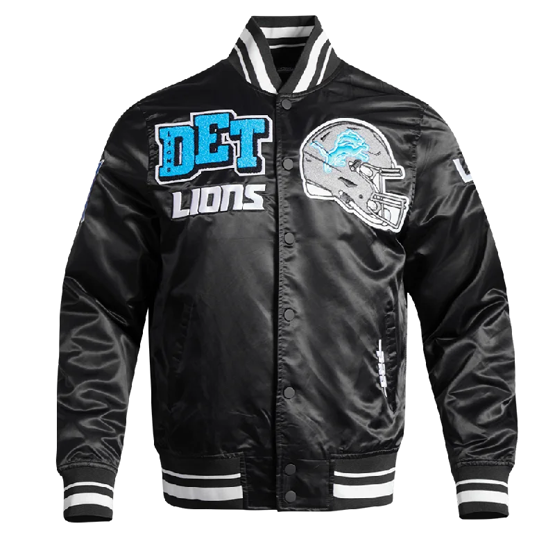 NFL DETROIT LIONS MASHUP MEN'S RIB SATIN JACKET (BLACK)