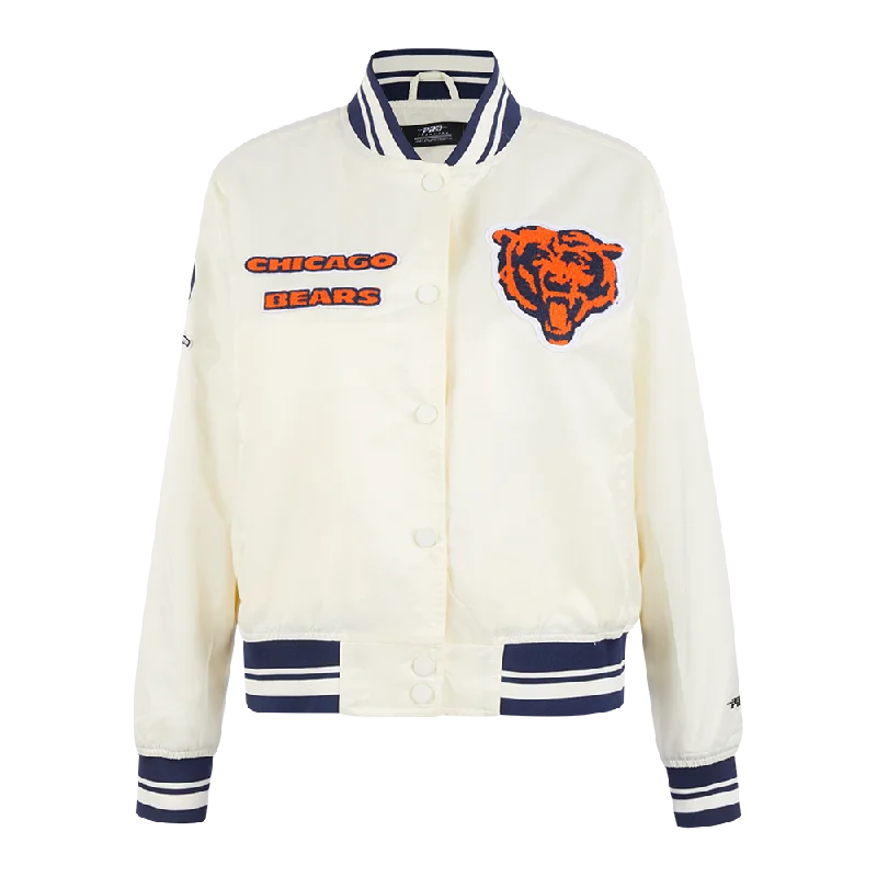 NFL CHICAGO BEARS RETRO CLASSIC WOMEN'S RIB SATIN JACKET (EGGSHELL/ MIDNIGHT NAVY)