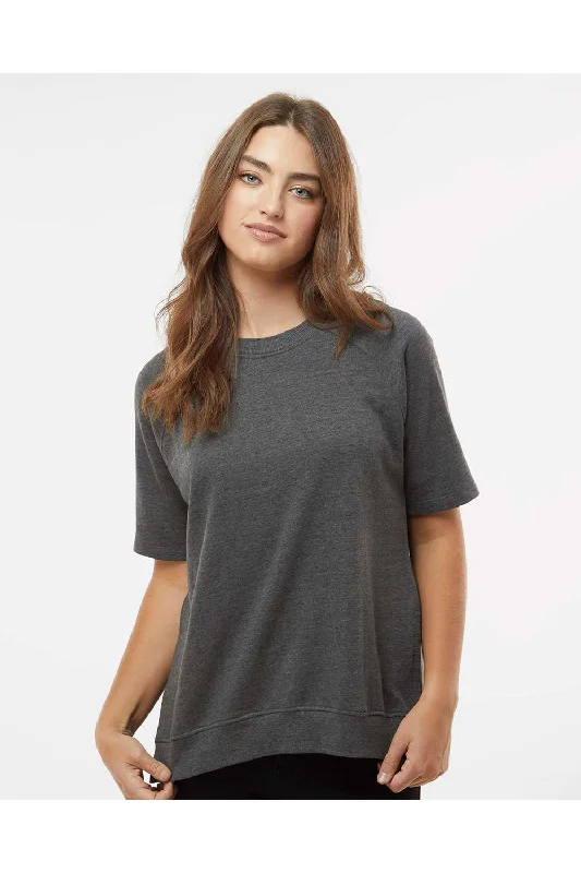 MV Sport Womens French Terry Short Sleeve Crewneck Sweatshirt - Charcoal Grey