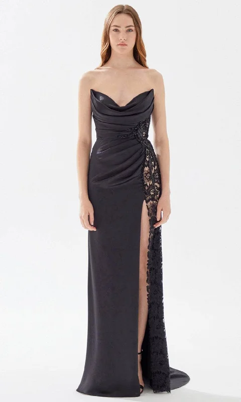 Tarik Ediz 52013 - Pleated Lace Evening Dress