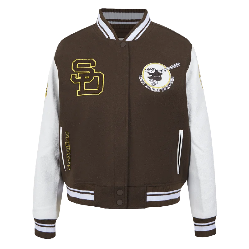 MLB SAN DIEGO PADRES RETRO CLASSIC WOMEN'S RIB WOOL VARSITY JACKET (BROWN/WHITE)