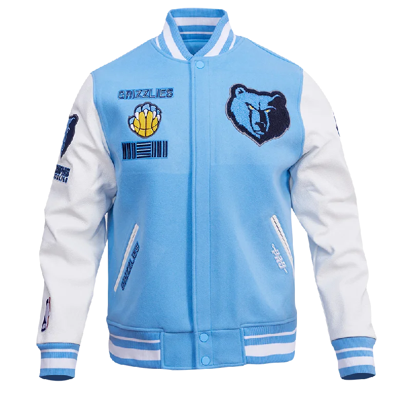 NBA MEMPHIS GRIZZLIES RETRO CLASSIC MEN'S RIB WOOL VARSITY JACKET (UNIVERSITY BLUE/WHITE)