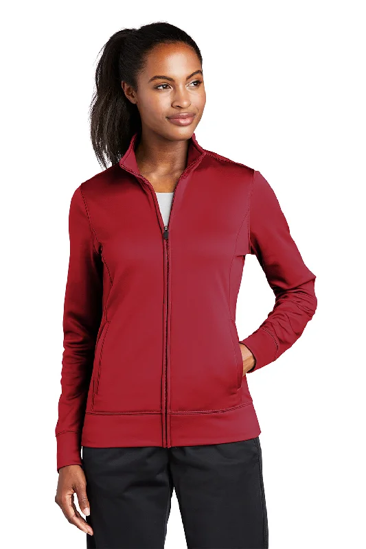 Sport-Tek Womens Sport-Wick Moisture Wicking Fleece Full Zip Sweatshirt w/ Pockets - Deep Red