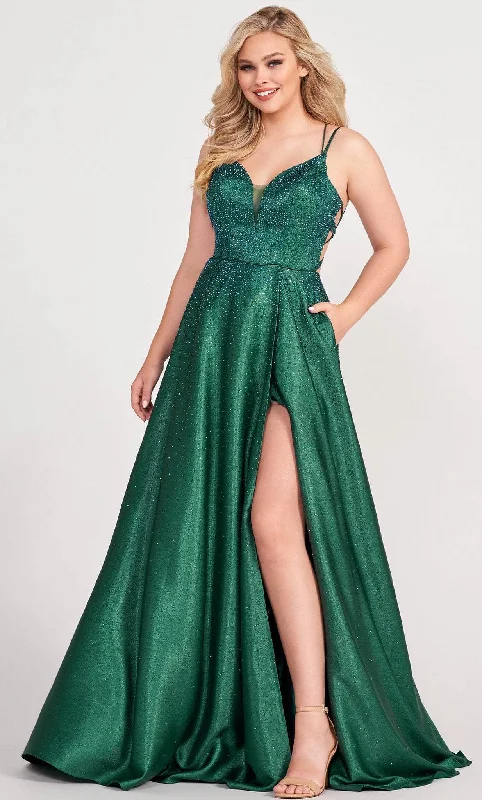 Ellie Wilde EW34131 - V-Neck Beaded Satin Prom Gown