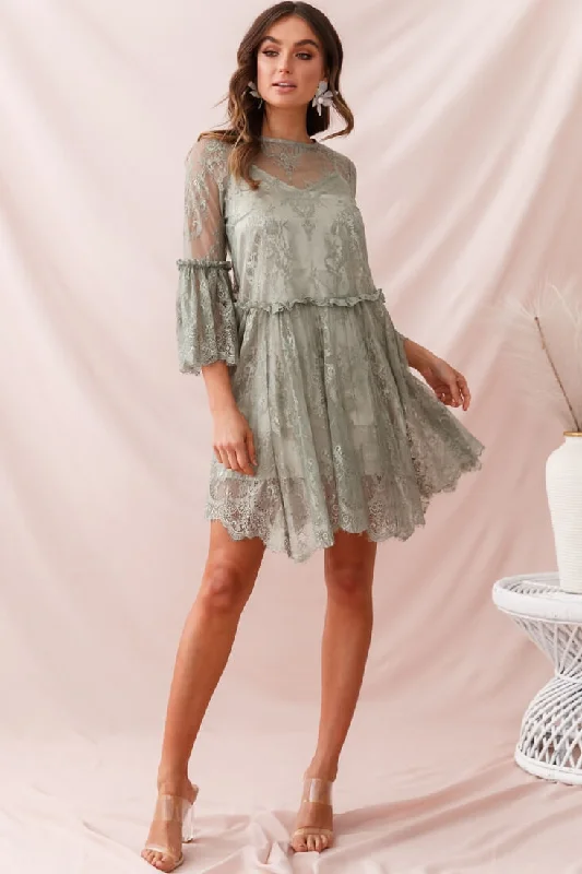 Birdie Lace Overlay Swing Dress Pistachio