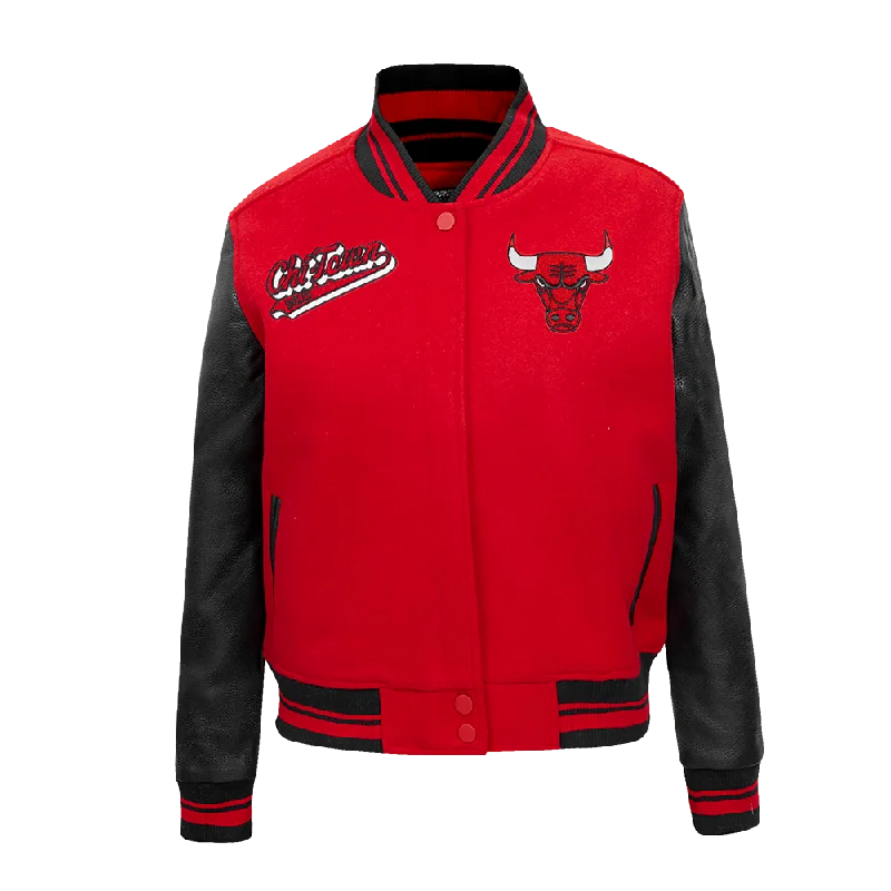 NBA CHICAGO BULLS SCRIPT TAIL WOMEN'S RIB WOOL VARSITY JACKET (RED/BLACK)