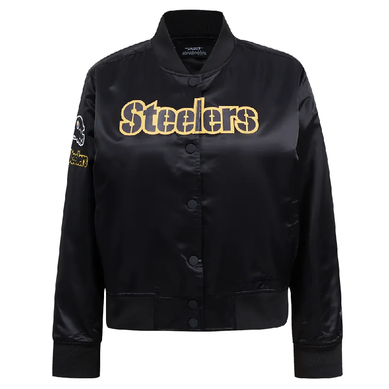 NFL PITTSBURGH STEELERS CLASSIC WOMEN'S SATIN JACKET (BLACK)