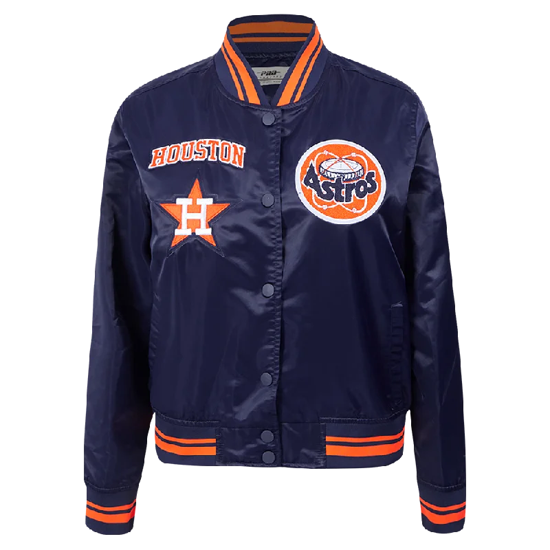 MLB HOUSTON ASTROS RETRO CLASSIC WOMEN'S RIB SATIN JACKET (MIDNIGHT NAVY/ORANGE/MIDNIGHT NAVY)