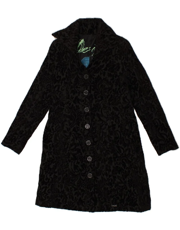 DESIGUAL Womens Graphic Overcoat EU 42 Large Black Paisley Viscose