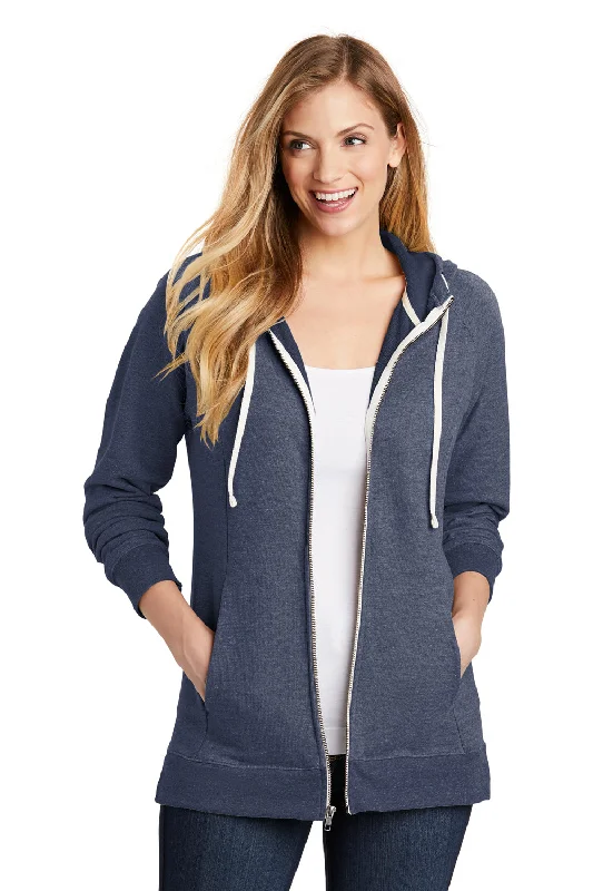 District Womens Perfect French Terry Full Zip Hooded Sweatshirt Hoodie w/ Pockets - New Navy Blue - Closeout