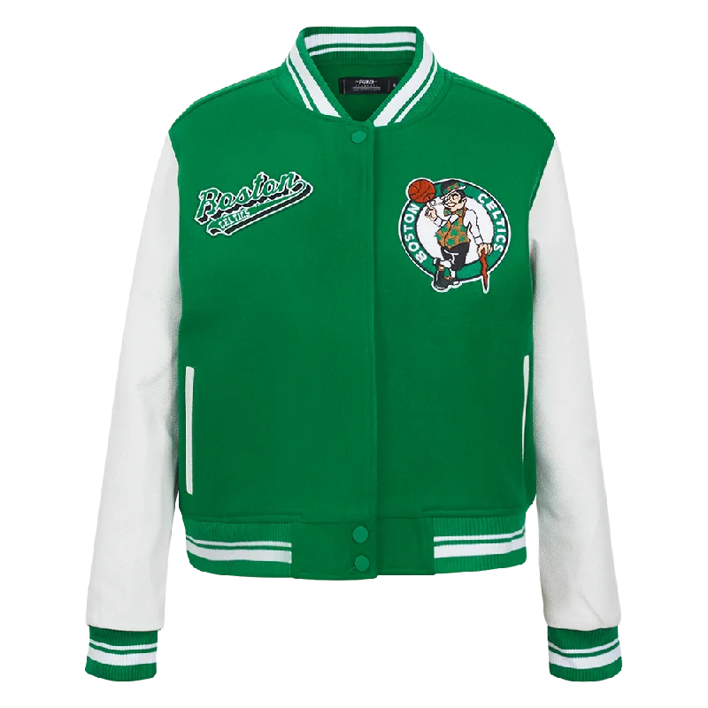 NBA BOSTON CELTICS SCRIPT TAIL WOMEN'S WOOL VARSITY JACKET (KELLY GREEN/ WHITE)