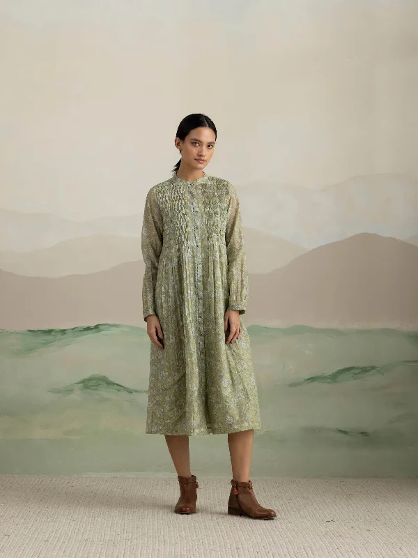 Green Pine Smock Midi Dress