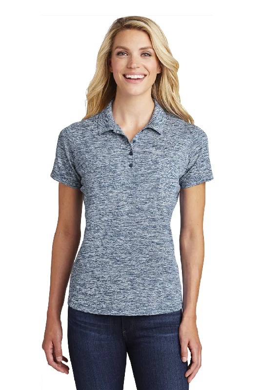 Sport-Tek Womens Electric Heather Moisture Wicking Short Sleeve Polo Shirt - True Navy Blue Electric