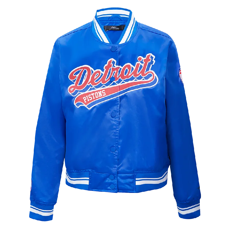 NBA DETROIT PISTONS SCRIPT TAIL WOMEN'S SATIN JACKET (ROYAL BLUE)