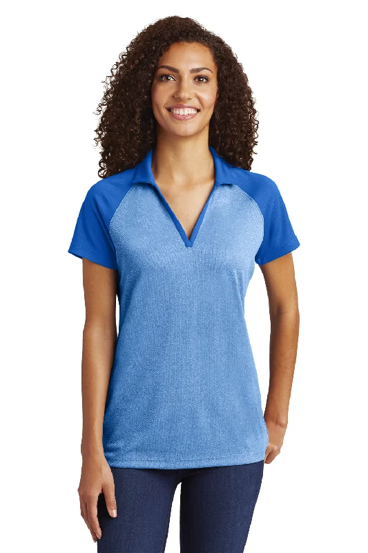 Sport-Tek Womens RacerMesh Moisture Wicking Short Sleeve Polo Shirt - Heather True Royal Blue/True Royal Blue