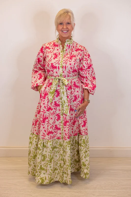 Pink And Olive Floral Maxi Dress