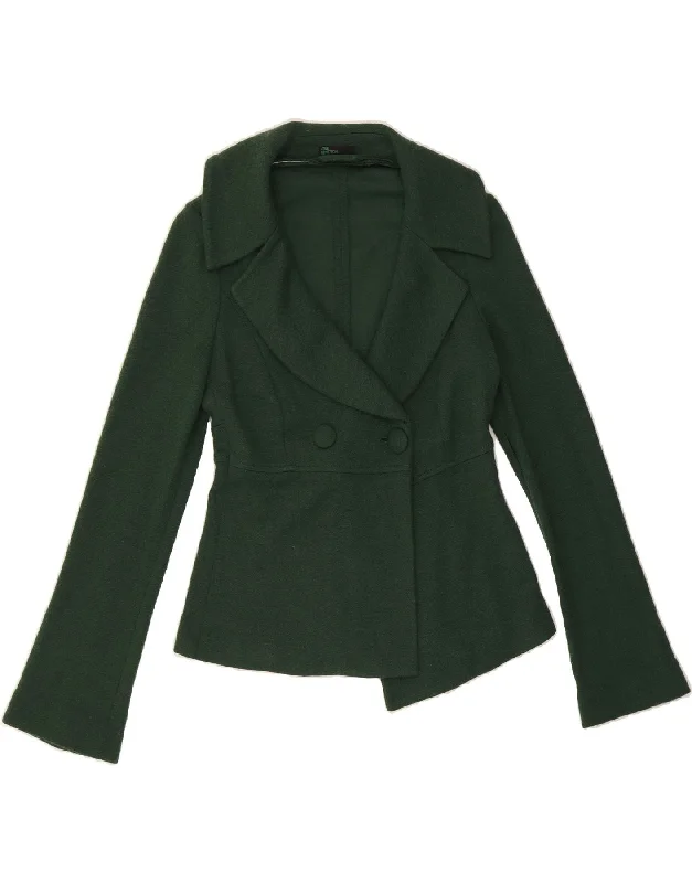 BENETTON Womens Double Breasted Blazer Jacket IT 42 Medium Green Wool