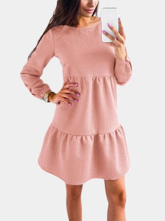 Wholesale Pink Round Neck Long Sleeve Mini Dresses