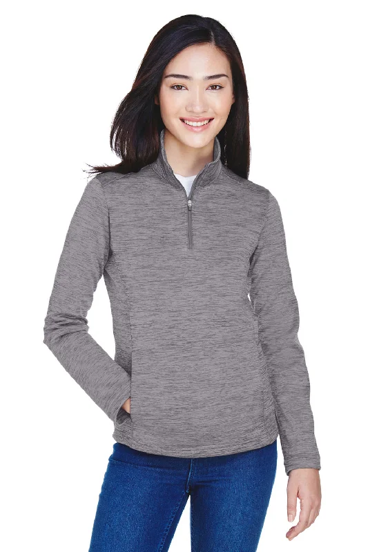 Devon & Jones Womens Newbury Fleece 1/4 Zip Sweatshirt w/ Pouch Pocket - Heather Dark Grey