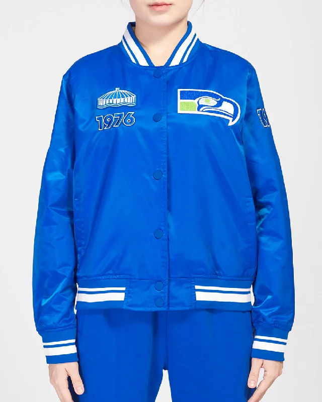 NFL SEATTLE SEAHAWKS RETRO CLASSIC WOMEN'S RIB SATIN JACKET (ROYAL BLUE)