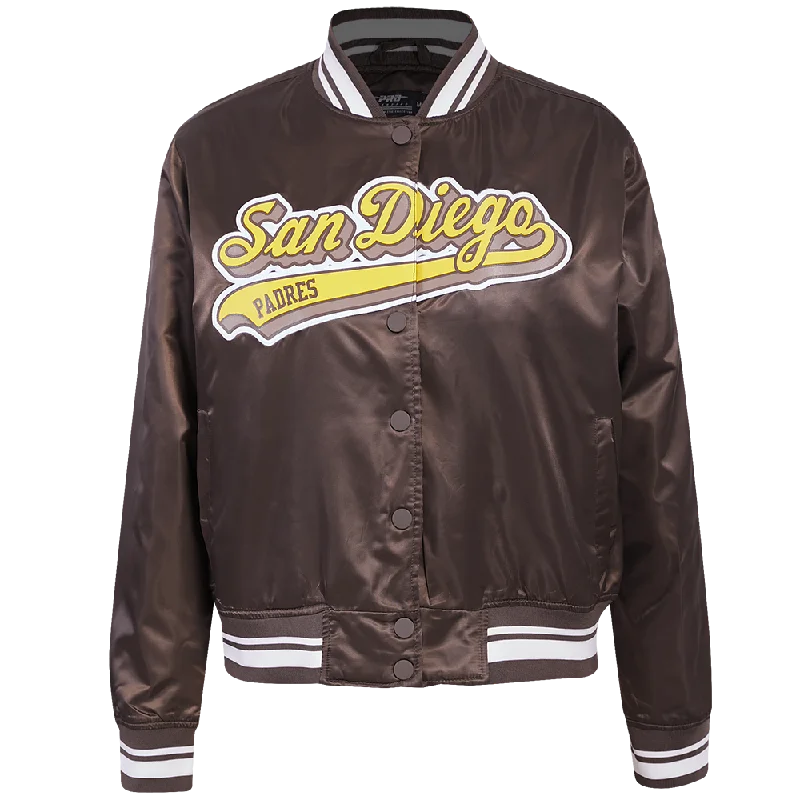 MLB SAN DIEGO PADRES SCRIPT TAIL WOMEN'S SATIN JACKET (BROWN)