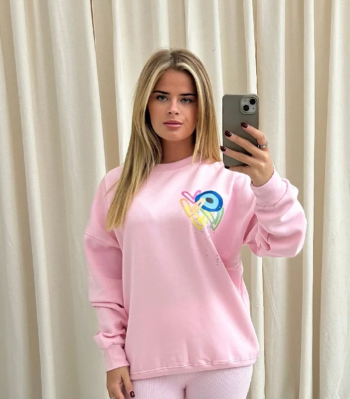 Neon Heart/Evil Eye Graffiti Sweatshirt Pink