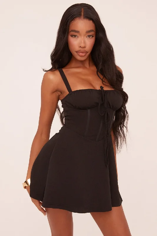 Black Corset Tie Detail Mini Dress - Silvie