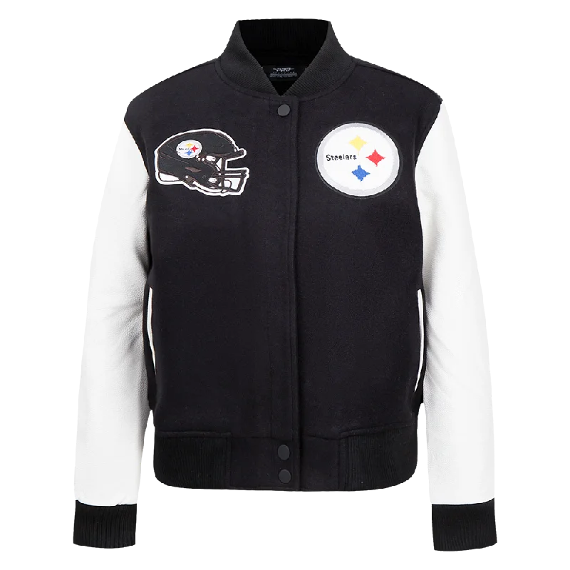 NFL PITTSBURGH STEELERS CLASSIC WOMEN'S WOOL VARSITY JACKET (BLACK/WHITE)