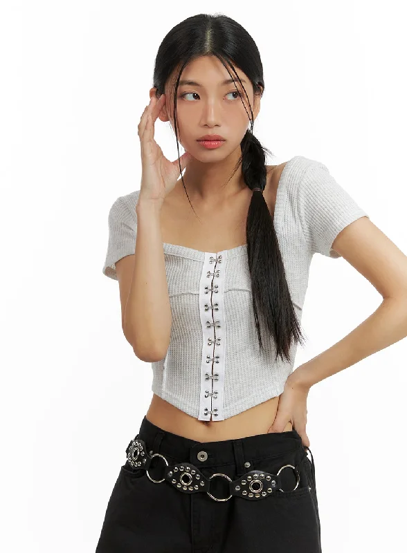 Buckle Square Neck Crop Top CA423