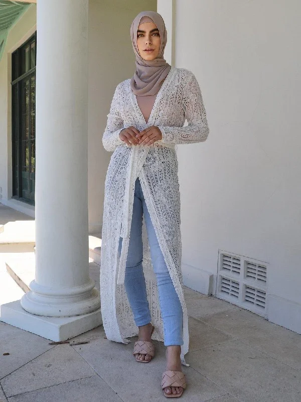 White Lace Tie Waist Cardigan