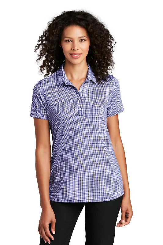 Port Authority Womens Gingham Moisture Wicking Short Sleeve Polo Shirt - True Navy Blue/White - Closeout