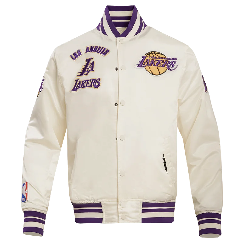 NBA LOS ANGELES LAKERS RETRO CLASSIC MEN'S RIB SATIN JACKET (EGGSHELL/ PURPLE)