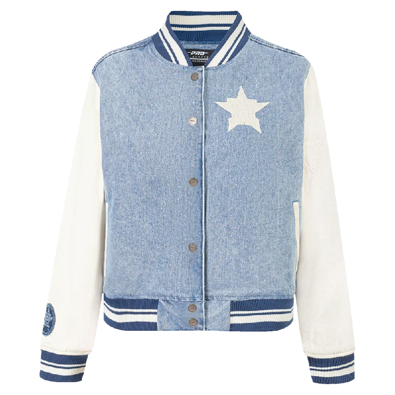 MLB HOUSTON ASTROS VARSITY BLUES WOMEN'S DENIM VARSITY JACKET (DENIM/LINEN)